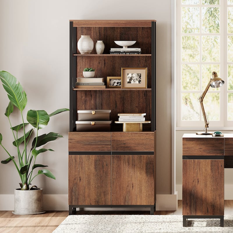 WAMPAT Modern 72" Tall Bookcase with Metal Base and Adjustable Shelves, Library Book Shelf with Storage Cabinet