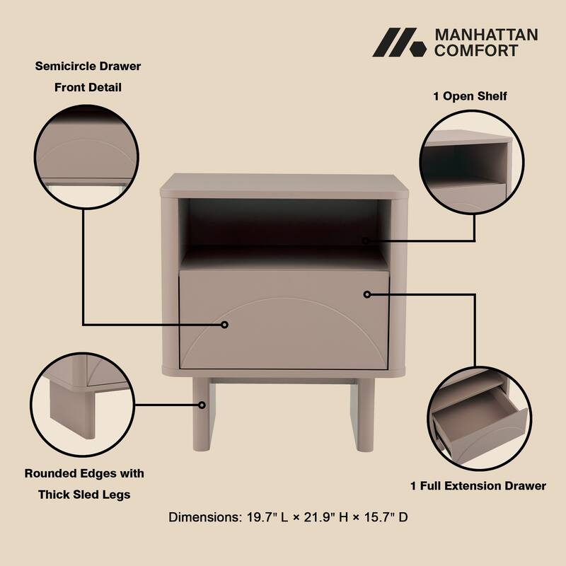 Manhattan Comfort Ella 20" Nightstand (1-Drawer) - Set of 2