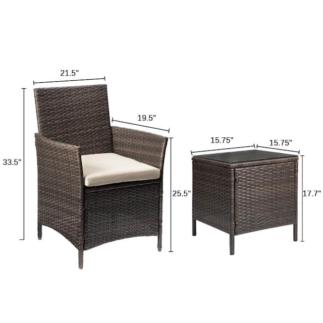 Homall 3 Pieces Patio Porch Furniture Sets PE Rattan Wicker Chairs with Table Outdoor Garden Furniture Sets