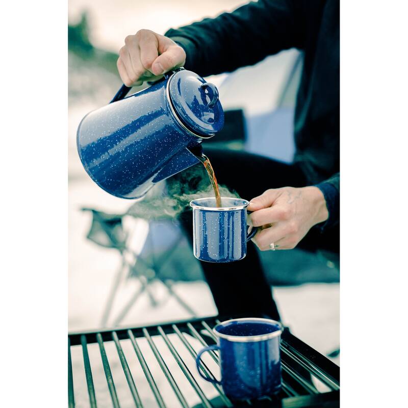 Stansport Enamel Percolator Coffee Pot and Set of 4 Mugs