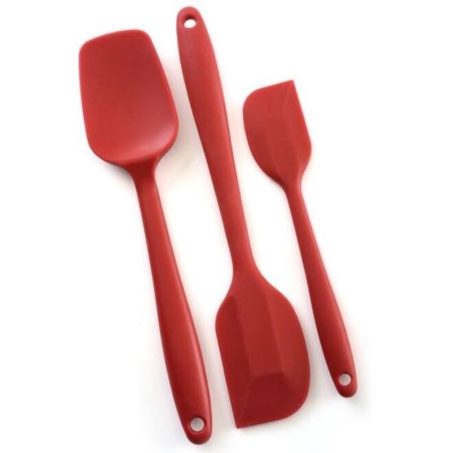 Norpro 3pc Red Seamless Flexible Heat Resistant Silicone Spatula / Spoonula Set