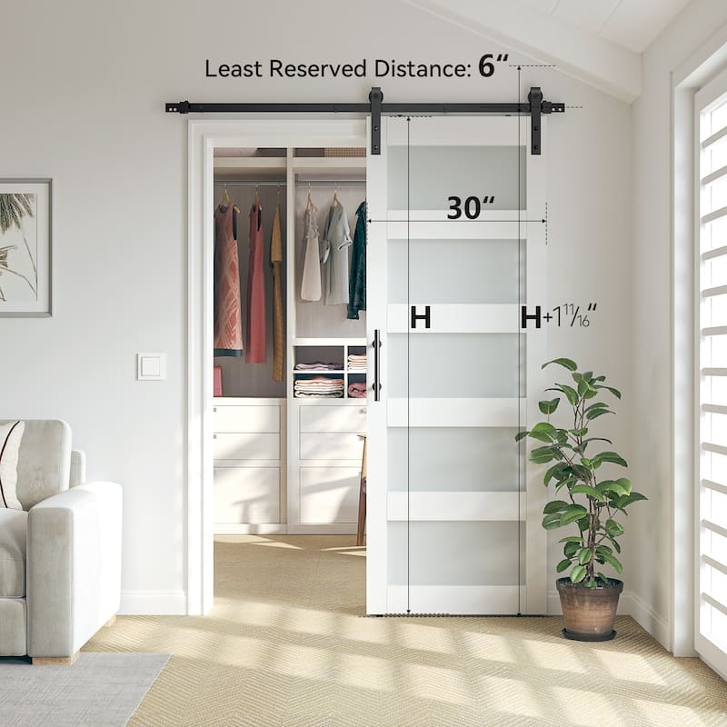 Sanding 30in./36in./42in.x 84in. 5 Frosted Glass White/Grey PVC Surface MDF Sliding Barn Door With Hardware Kit