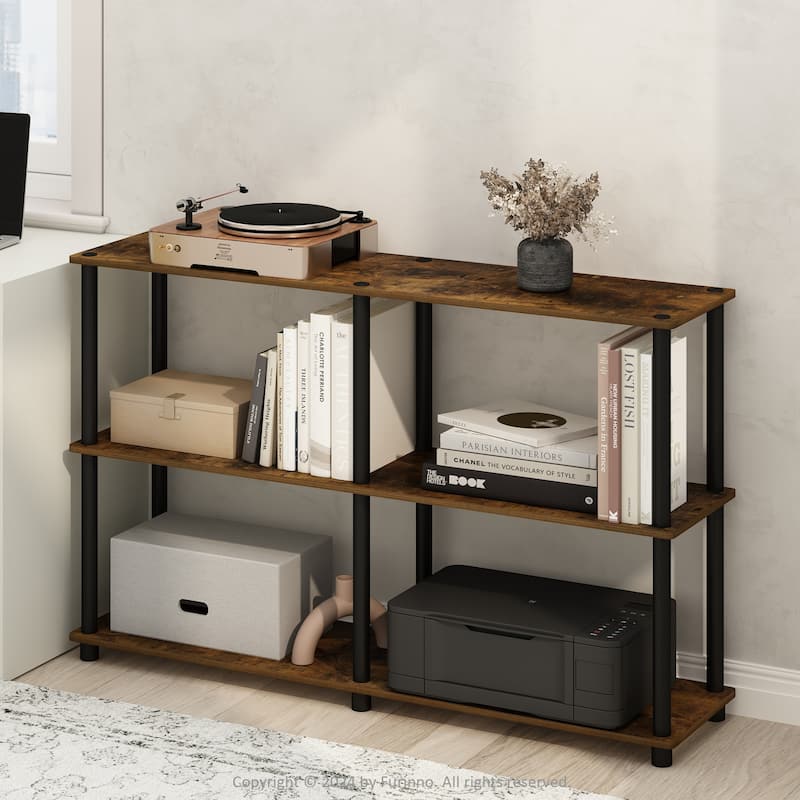 3 Tiers Wood Household Shelving Unit in Pine/Black (47.2 in. W x 29.5 in. H x 11.6 in. D) - 47.2
