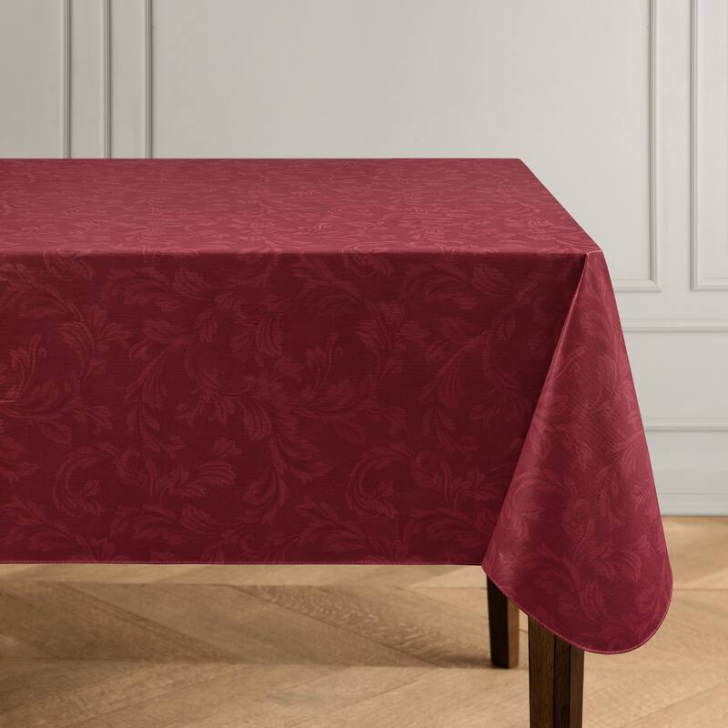 Camile Floral Scroll Damask Pattern Vinyl Indoor/Outdoor Tablecloth - 60x102 - Brick