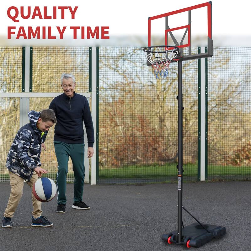 Outdoor Height Adjustable Basketball Hoop 5.7-10ft 44 Inch Backboard Portable System with Stable Base Wheels