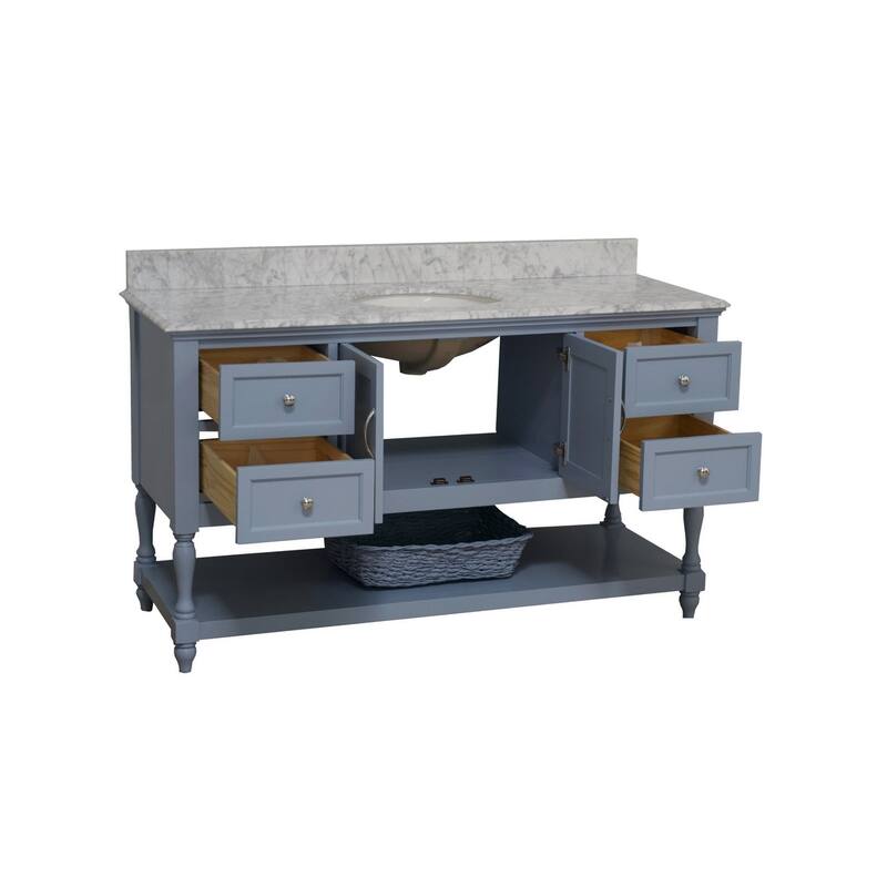 KitchenBathCollection Beverly 60" Single Bathroom Vanity with Carrara Marble Top