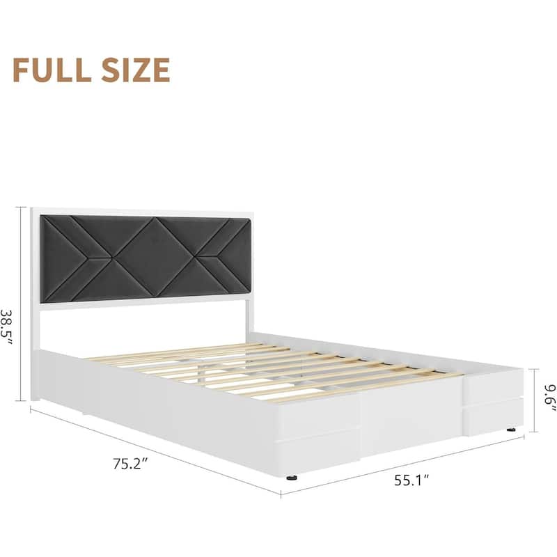 Wooden Bed Frame with Fabric Upholstered Headboard