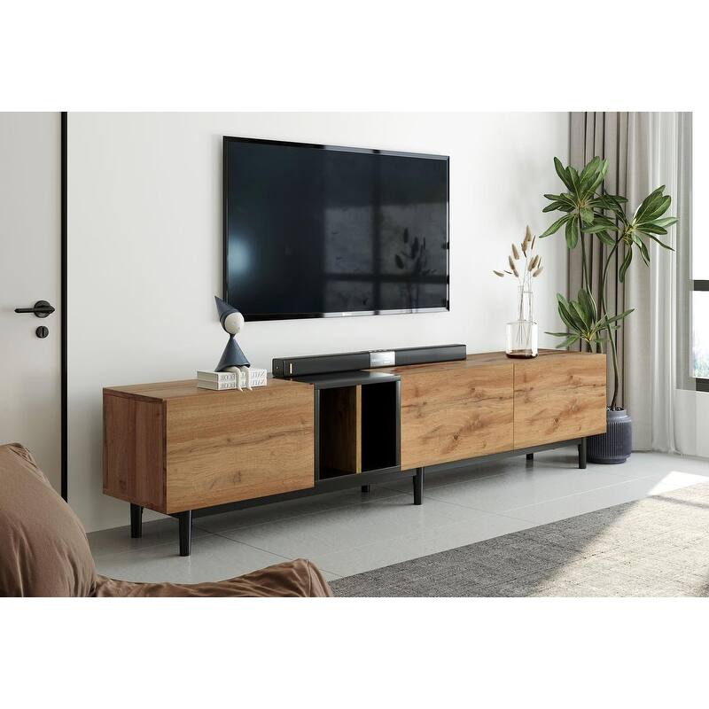 Modern TV Stand for 80'' TV with 3 Doors, Media Console Table, Entertainment Center