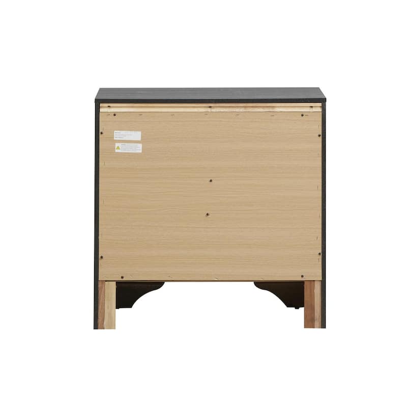 Modern wood nightstand with three drawers and metal handles