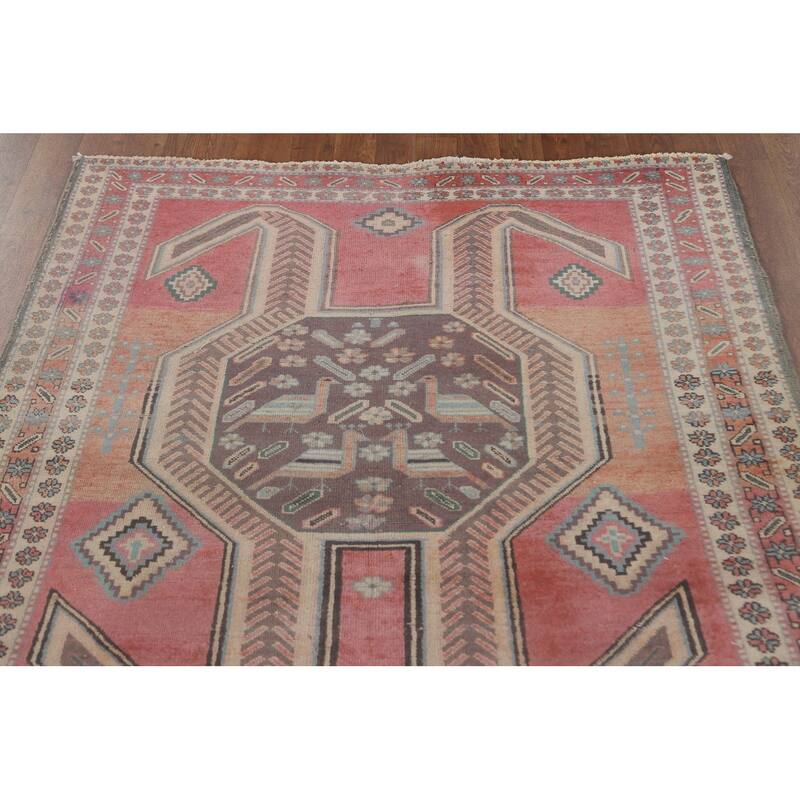 Geometric Ardebil Persian Vintage Runner Rug Hand-Knotted Wool Carpet - 4'4" x 9'6"