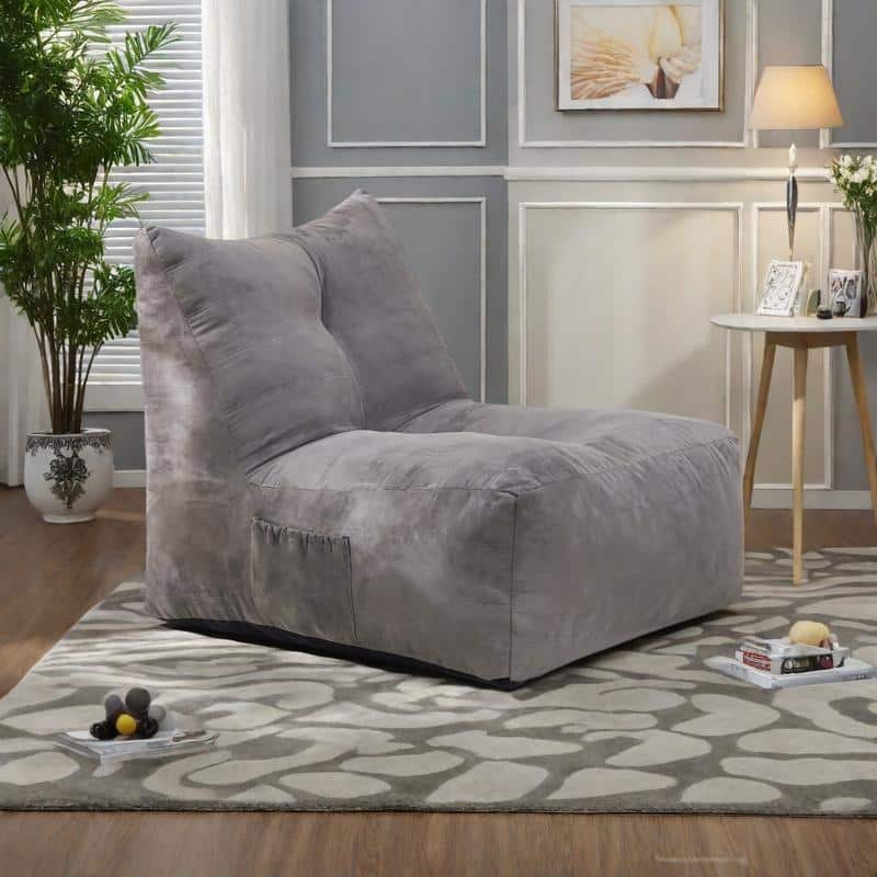 Suede Memory Foam Bean Bag Lounge Chairs and 550lb Capacity - Gray