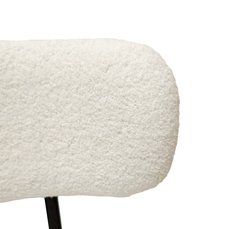 Mid-Century Modern White Dining Chair Set of 2 w/ Curved Backrest Round Upholstered Boucle Dining Room Chair