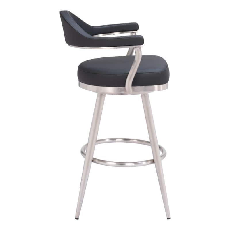 Modern 30-Inch Black Faux Leather Swivel Bar Stool with Arms & Footrest - 22" x 23.2" x 40.2"