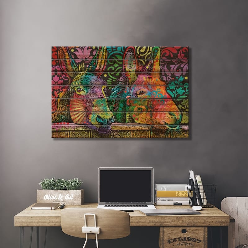 Donkeys Print On Wood by Dean Russo - Multi-Color