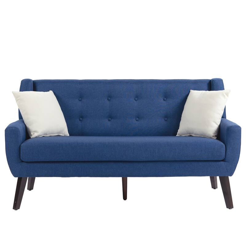 Mid-Century 63-Inch Linen Tufted Loveseat Sofa with Pillows