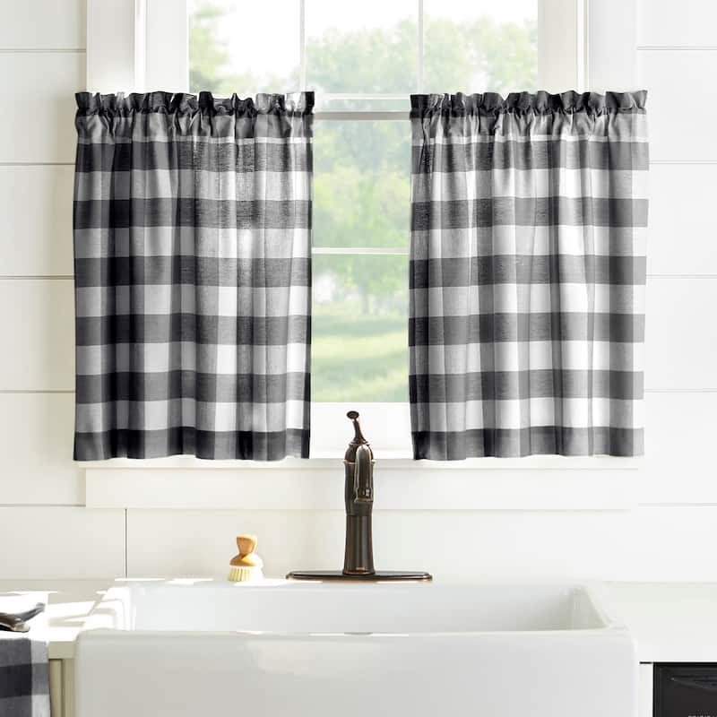 The Gray Barn Emily Gulch Buffalo Check Kitchen Curtain Tier Set - 30"x24" - Black/White