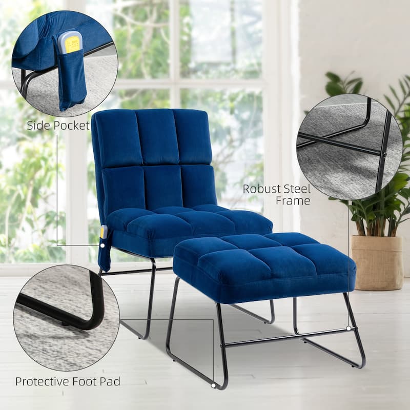 HOMCOM Accent Chair with Ottoman, Velvet Club Chair with Vibration Massage, Remote Control and Metal Legs