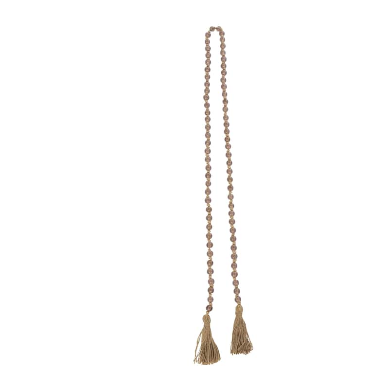 Glass Handmade Round Long Frosted Beaded Garland with Tassel with Knotted Brown Jute - Various Colors - Roche River Decor