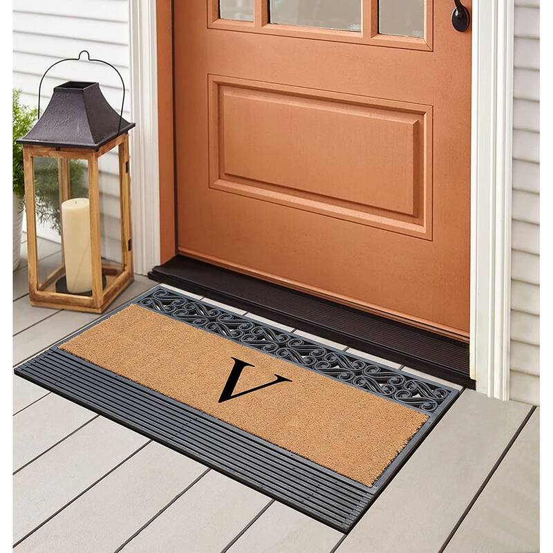 A1HC First Impression Rubber and Coir Rosewood 24" X 36", Heavy Duty Outdoor Monogrammed Doormat