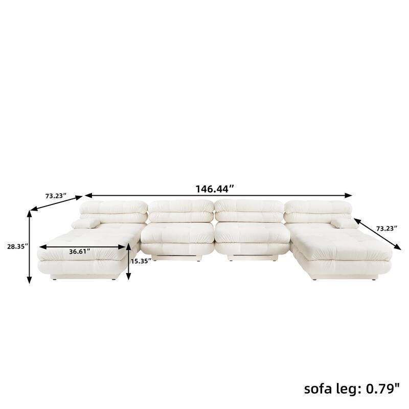 146" Convertible Modular Sectional Sofa, U-Shaped Luxury Modern 6-Seat Couch Sectional with Chaise Ottomans for Living Room