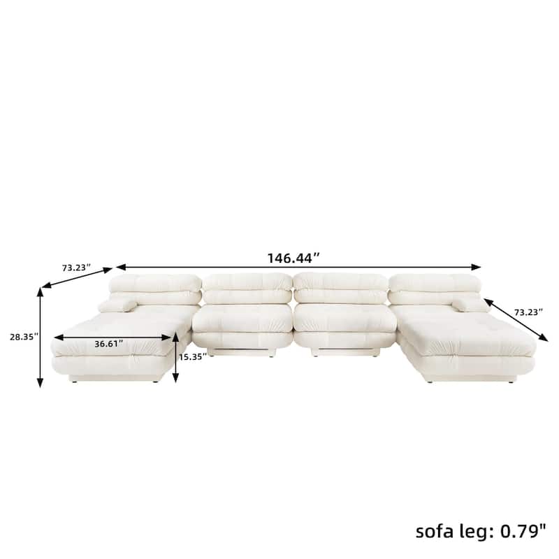 Large Modular Sectional Sofa Teddy Velvet Fabric Upholstery U-Shaped 4 Seater with 2 Ottoman