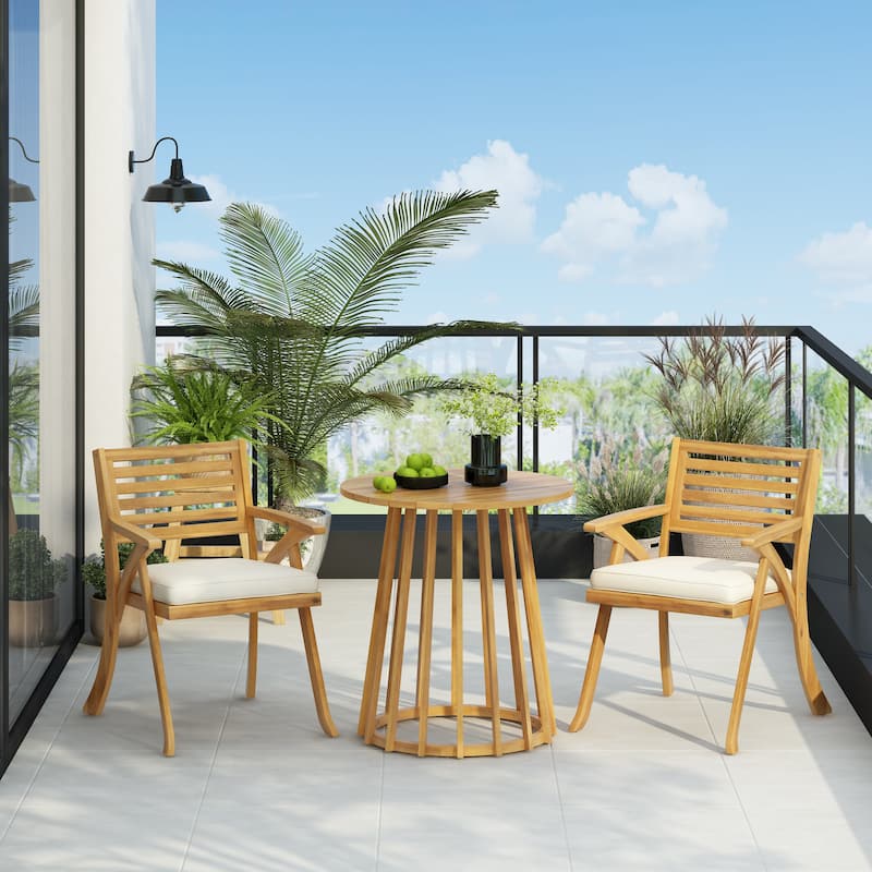 Christopher Knight Home - Elijah 3-Piece Outdoor Dining Set with Cushioned Acacia Wood Chairs - Teak Finish
