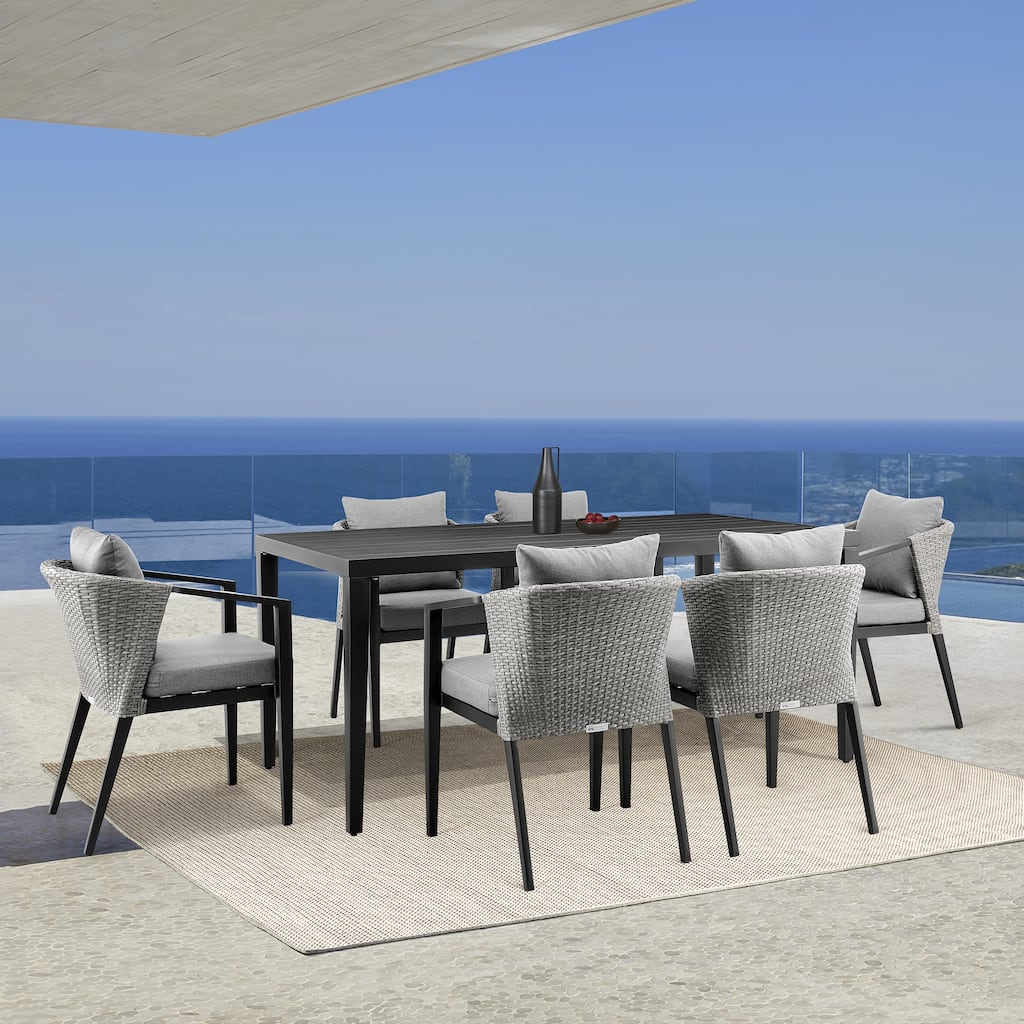 Aileen Grey Wicker and Black Aluminum 7 Piece Outdoor Dining Set