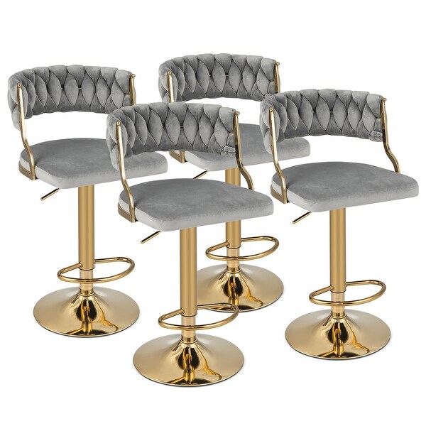 Gymax Swivel Barstool with Woven Back Set of 4 Upholstered