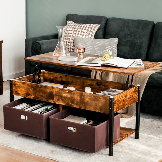 Lift Top Coffee Table Central Table with Drawers and Hidden Compartment for Living Room - 42" x 19.5" x 19" (L x W x H)