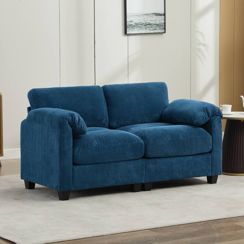 Multi-Seater Corduroy Sectional Sofa, Modular Settee, Included Removable Ottomans