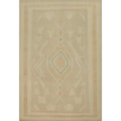 Hand Woven Oriental 100% Wool Carpet Southwestern Tribal Beige & Ivories Kilim Area Rug - 9' 7'' X 8' 0''
