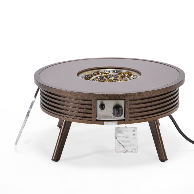 Walbrooke Modern Round Aluminum Frame Fire Pit Table with Powder-Coated Finish, CSA-Certified, and Tempered Glass - 29