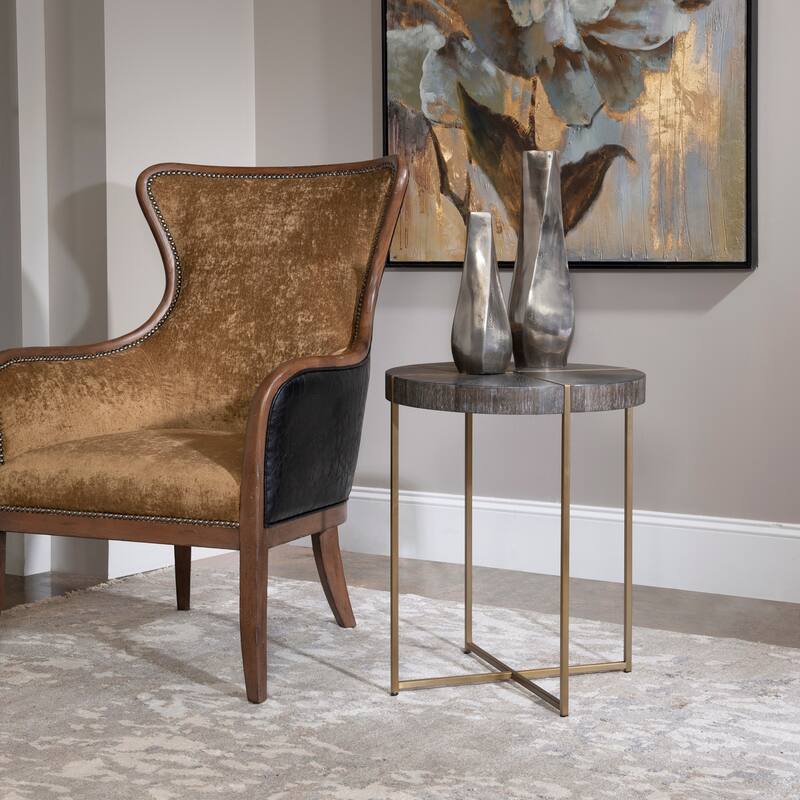Uttermost Taja 20" Diameter Acacia Veneer Top Stainless Steel Side