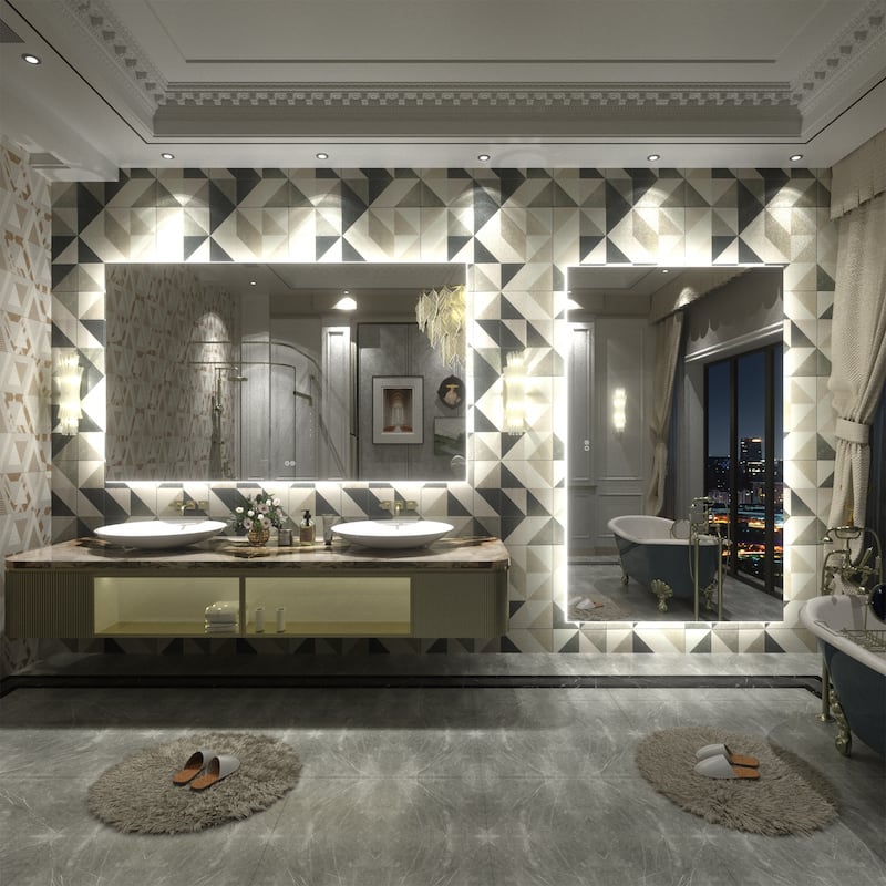 Frameless Anti-Fog 3 Colors Dimmable LED Backlit Wall Bathroom Vanity Mirror