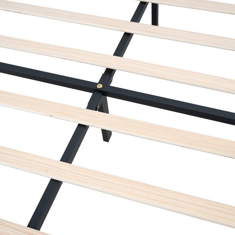 Queen Size Upholstered Platform Bed Frame with Modern Button Tufted Linen Fabric Headboard, Wood Slat Support, for Men Women