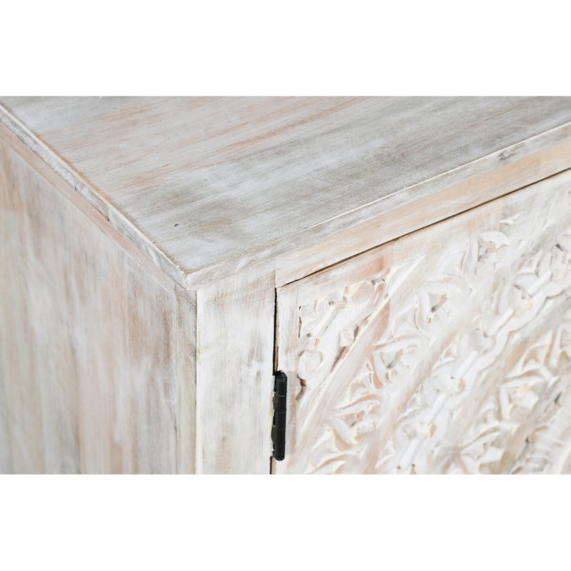 Booker Whitewash Hand Carved 2 Door Accent Cabinet