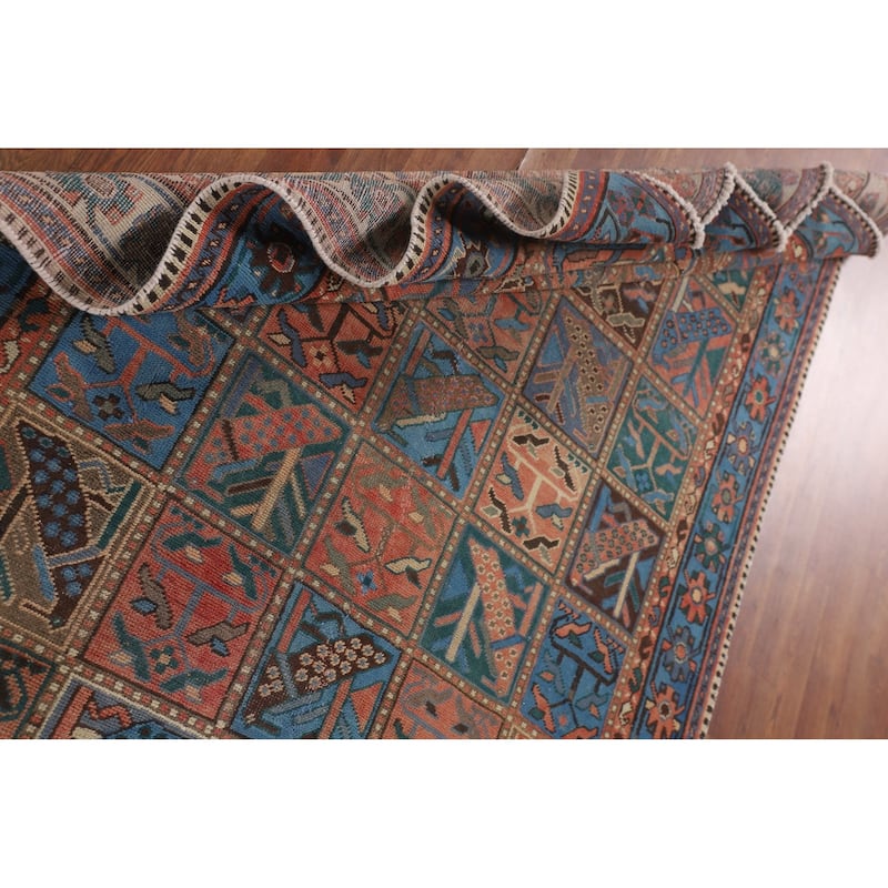 Garden Design Blue Bakhtiari Persian Vintage Rug Handmade Wool Carpet - 4'8"x 9'5"
