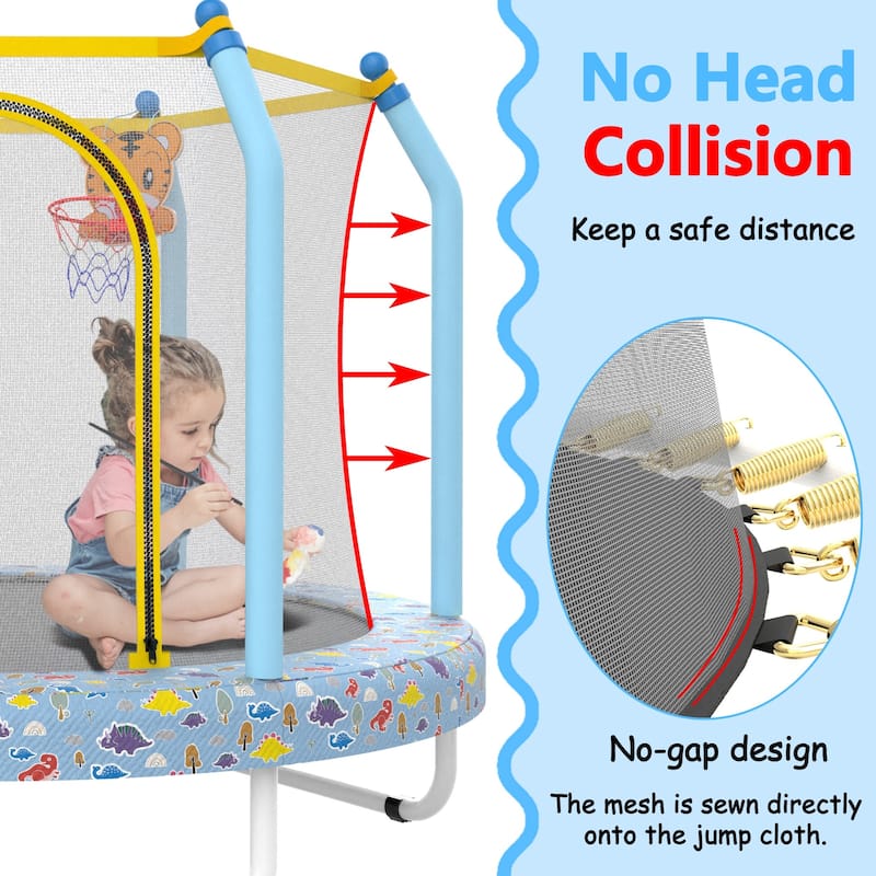 55-inch Trampoline for Kids Indoor & Outdoor Small Toddler Trampoline with Basketball Hoop