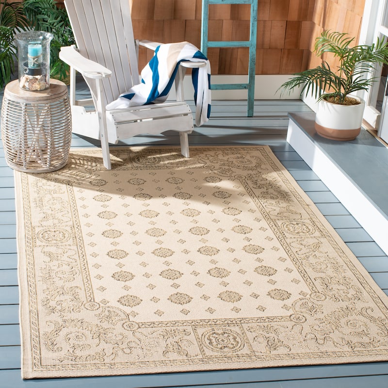 SAFAVIEH Courtyard Beverley Indoor/ Outdoor Waterproof Patio Backyard Rug - 4' x 5'7" - Natural/Brown