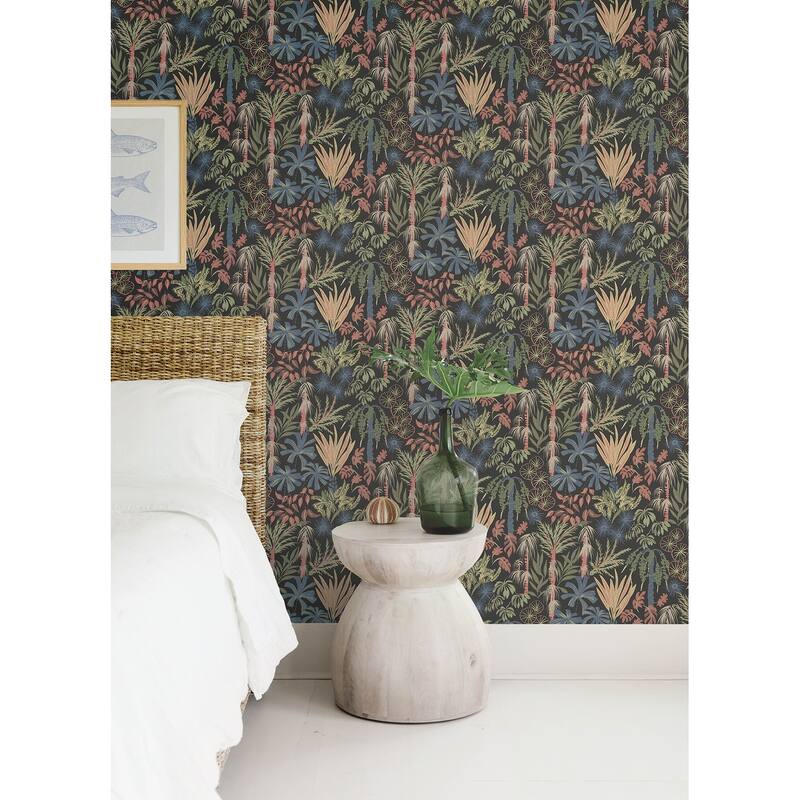 A-Street Prints Everglades Black Botanical Wallpaper