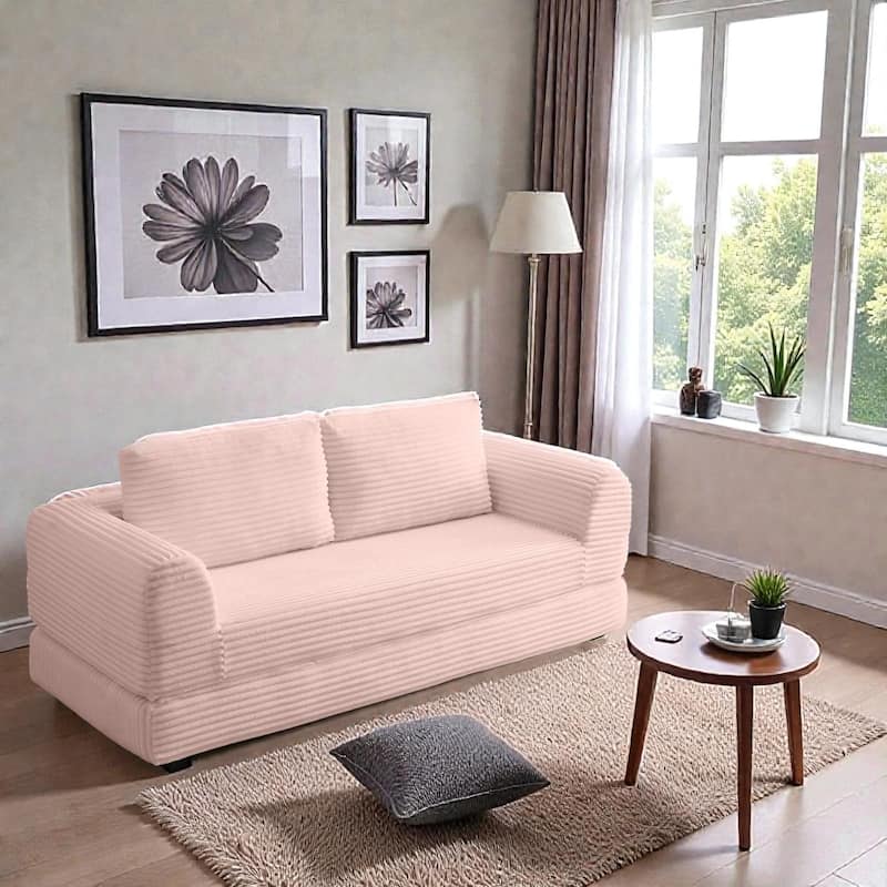 2 in 1 Folding Sofa Bed, Corduroy Convertible Sleeper Couch with Pillows, Boneless Futon Floor Sofa