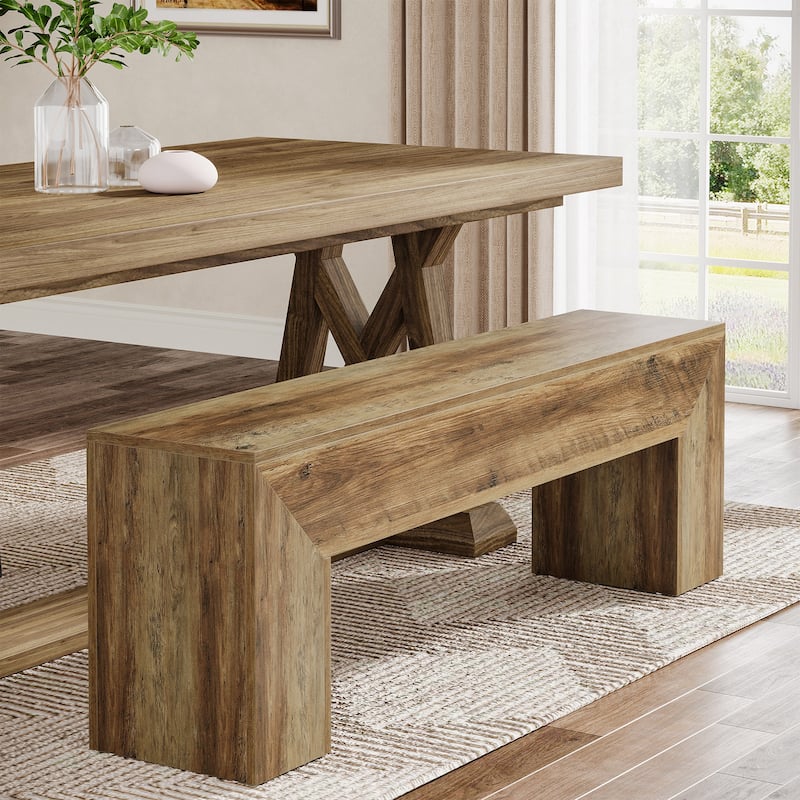 47 Inches Wooden Dining Bench for Living Dining Room Kitchen - Oak Brown
