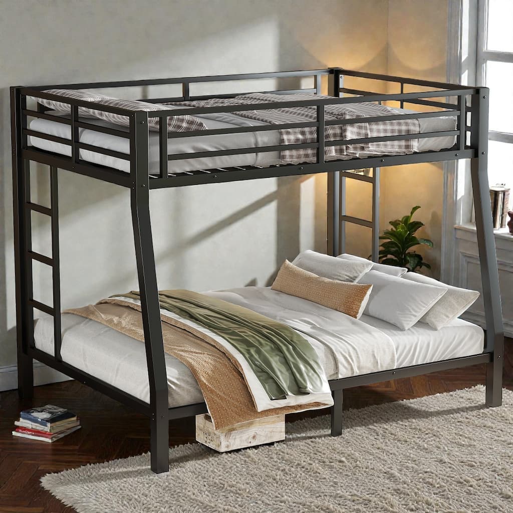 Metal Full XL over Queen Bunk Bed for Teens and Adults, Heavy-Duty Frame, Noise-Reduced Design, No Box Spring Needed