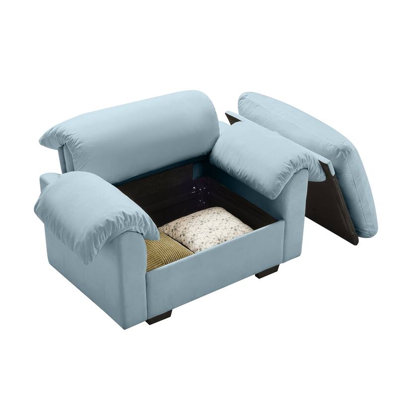 Velvet Deep Seat Storage Sofa Chair with Fluffy Armrest Pillows & Backrest