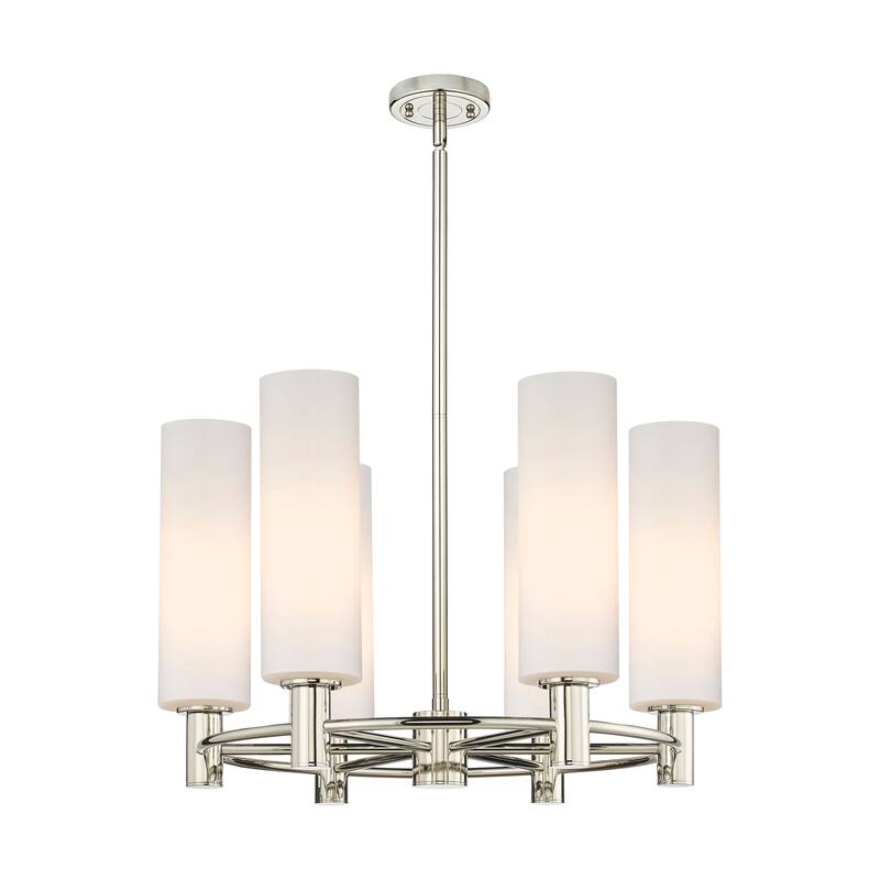 Innovations Lighting Crown Point - 6 Light 24" Stem Hung Chandelier with 12" Shade - Polished Nickel/Matte White