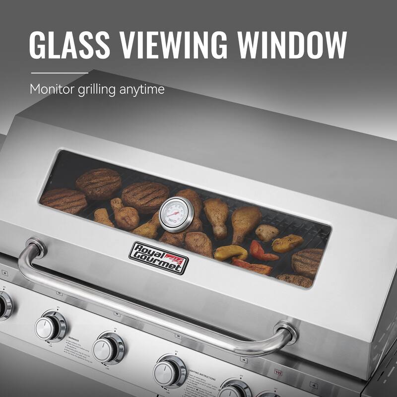 Royal Gourmet, 6-Burner Gas Grill with Side & Infrared Rear Burners - N/A