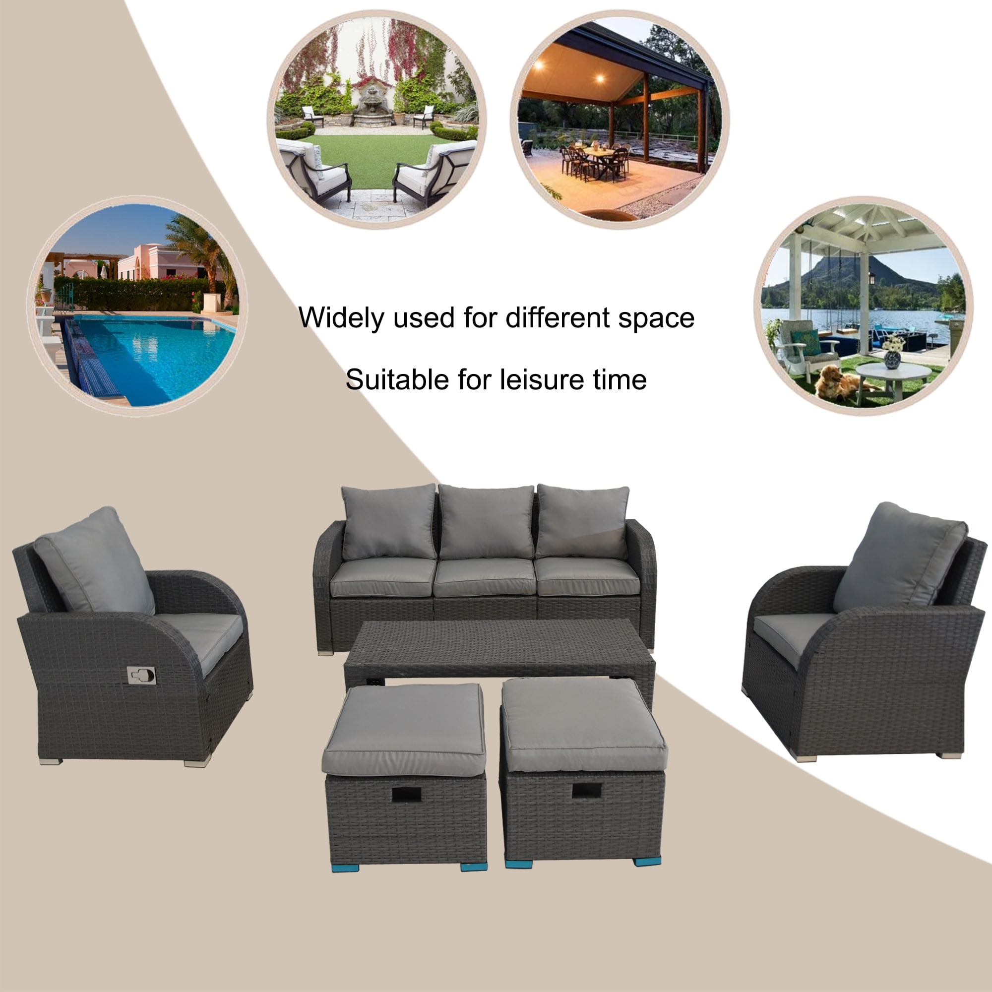 Rattan Patio Sofa Set Water Resistance Outdoor Chairs Set One