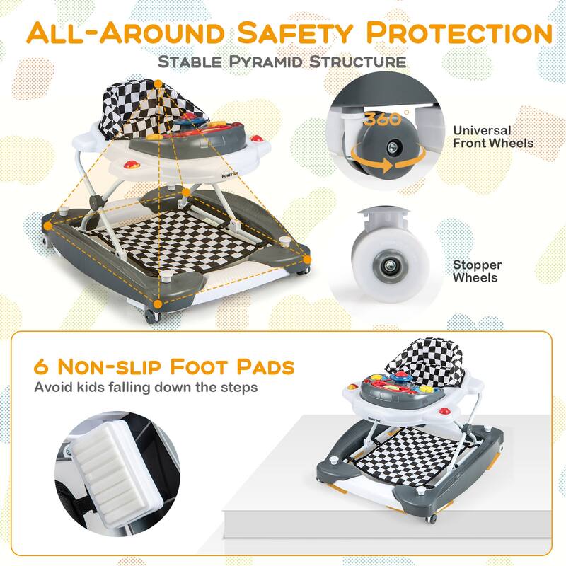 6 in 1 Foldable Baby Walker with Adjustable Height - 28" L x 24" W x 19.5" H