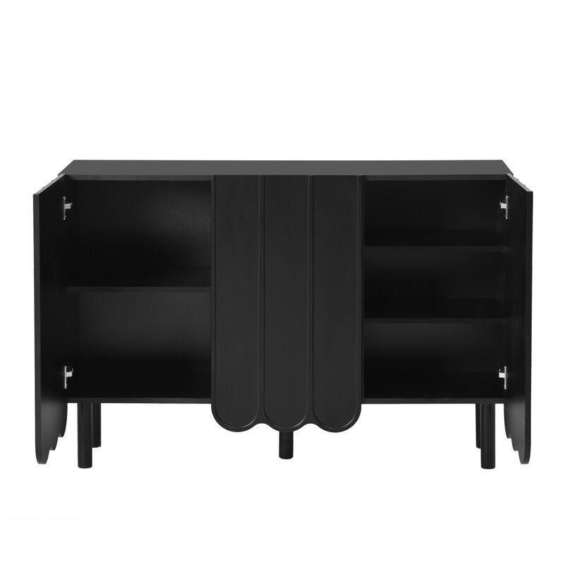 Modern Shoe Cabinet with Adjustable Shelves, Accent Storage Cabinet with Wave Doors, Sideboard Buffet Cabinet with Wood Legs