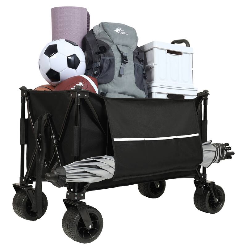 Deluxe 480lb Extended Folding Wagon with Canopy & Mosquito Net - All-Terrain Wheels, Drink Holders & Brakes